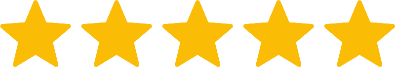 Five large yellow stars in a row shine like an infinity mirror on a light gray background, symbolizing a five-star rating.