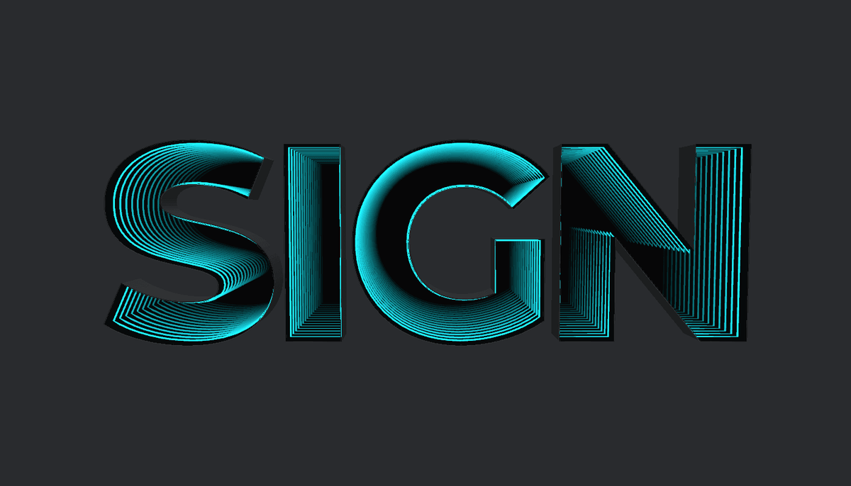 3D preview of individual SIGN infinity mirror letters with black frames and ice blue lighting