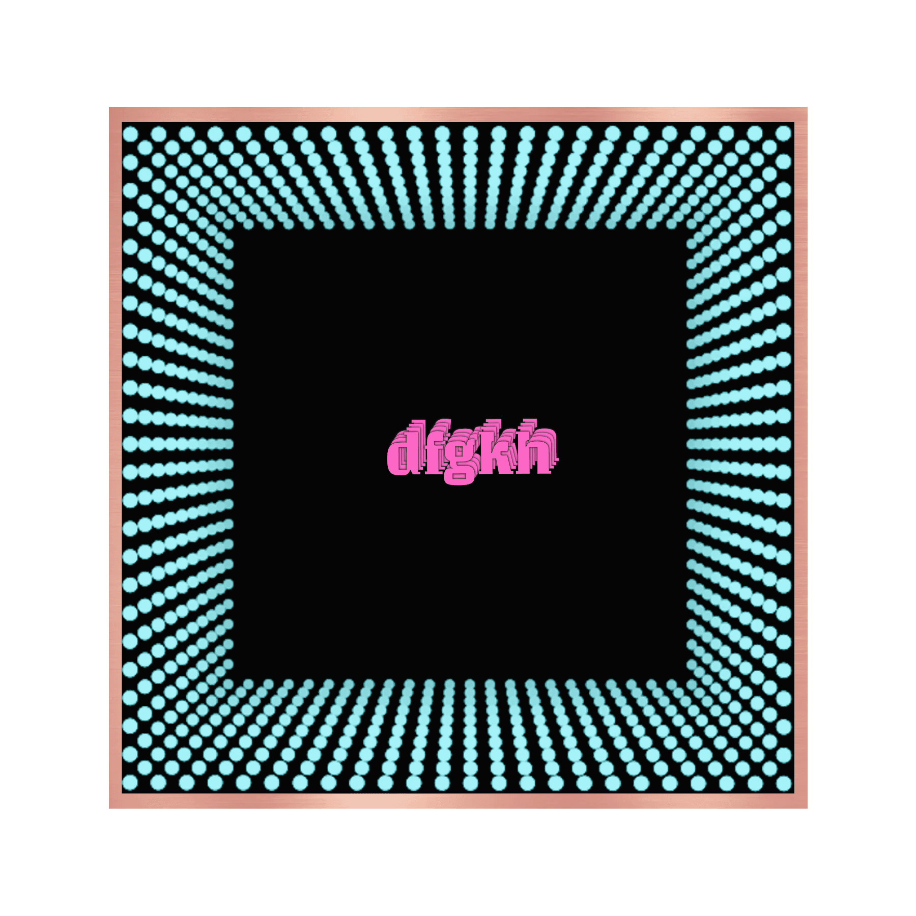 Square frame with blue dots forming a tunnel effect toward "Design Your Custom Infinity Mirror" on black background.