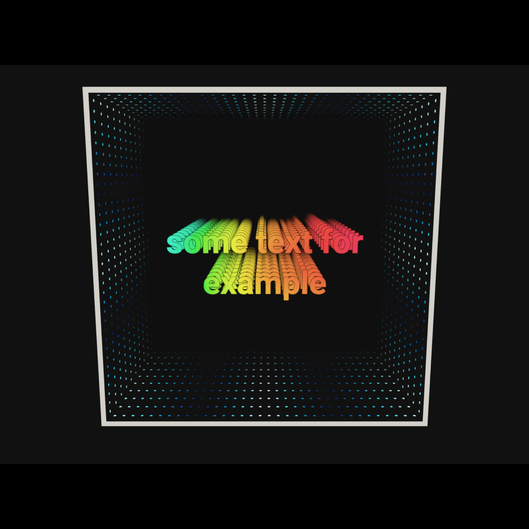 Design Your Custom Infinity Mirror In 3D: Colorful text floats on a dark, dotted RGB-lit background with a white border.