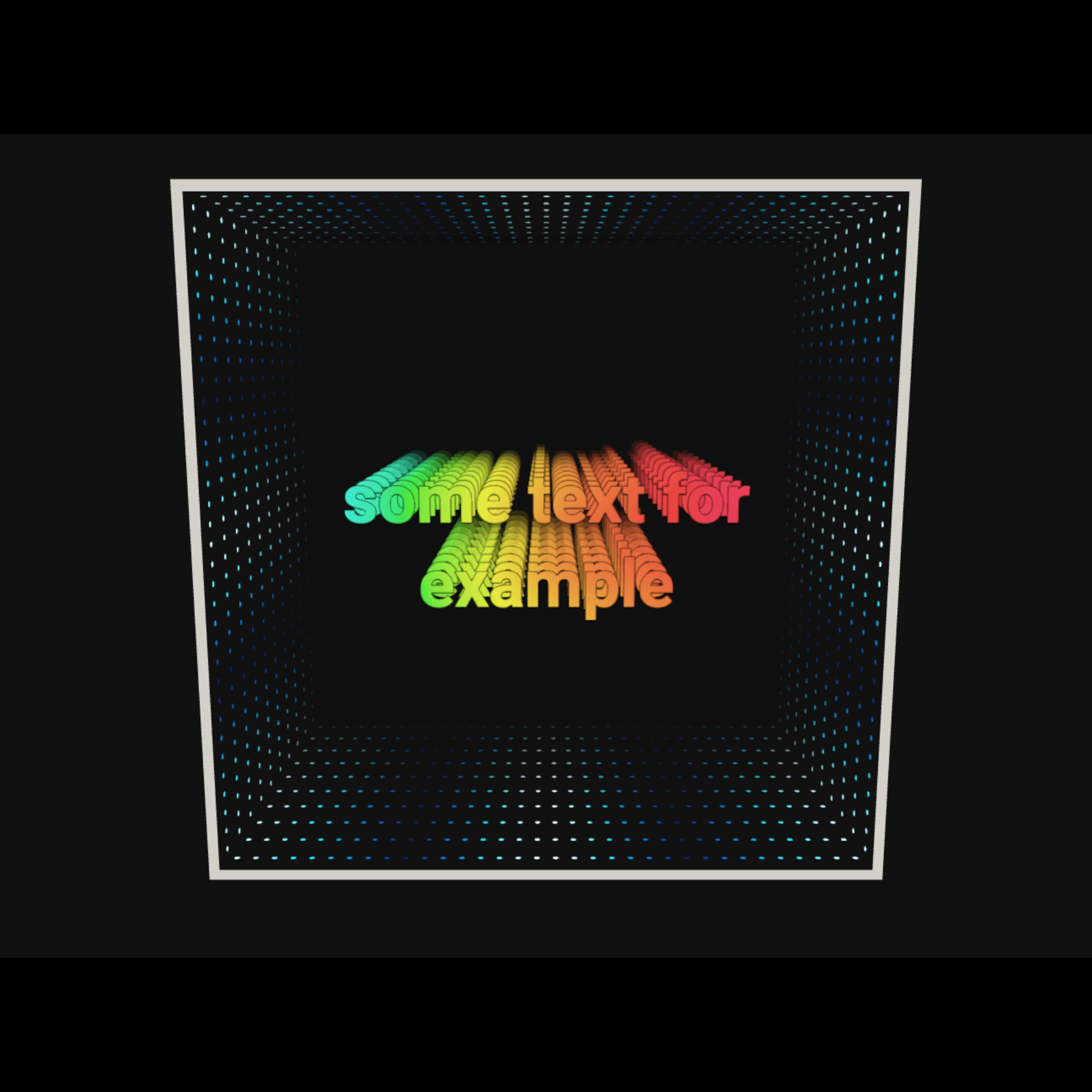 Design Your Custom Infinity Mirror In 3D: Colorful text floats on a dark, dotted RGB-lit background with a white border.