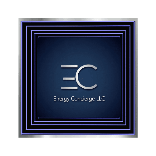 Design Your Custom Infinity Mirror: EC initials above Energy Concierge LLC inside a glowing blue square frame.