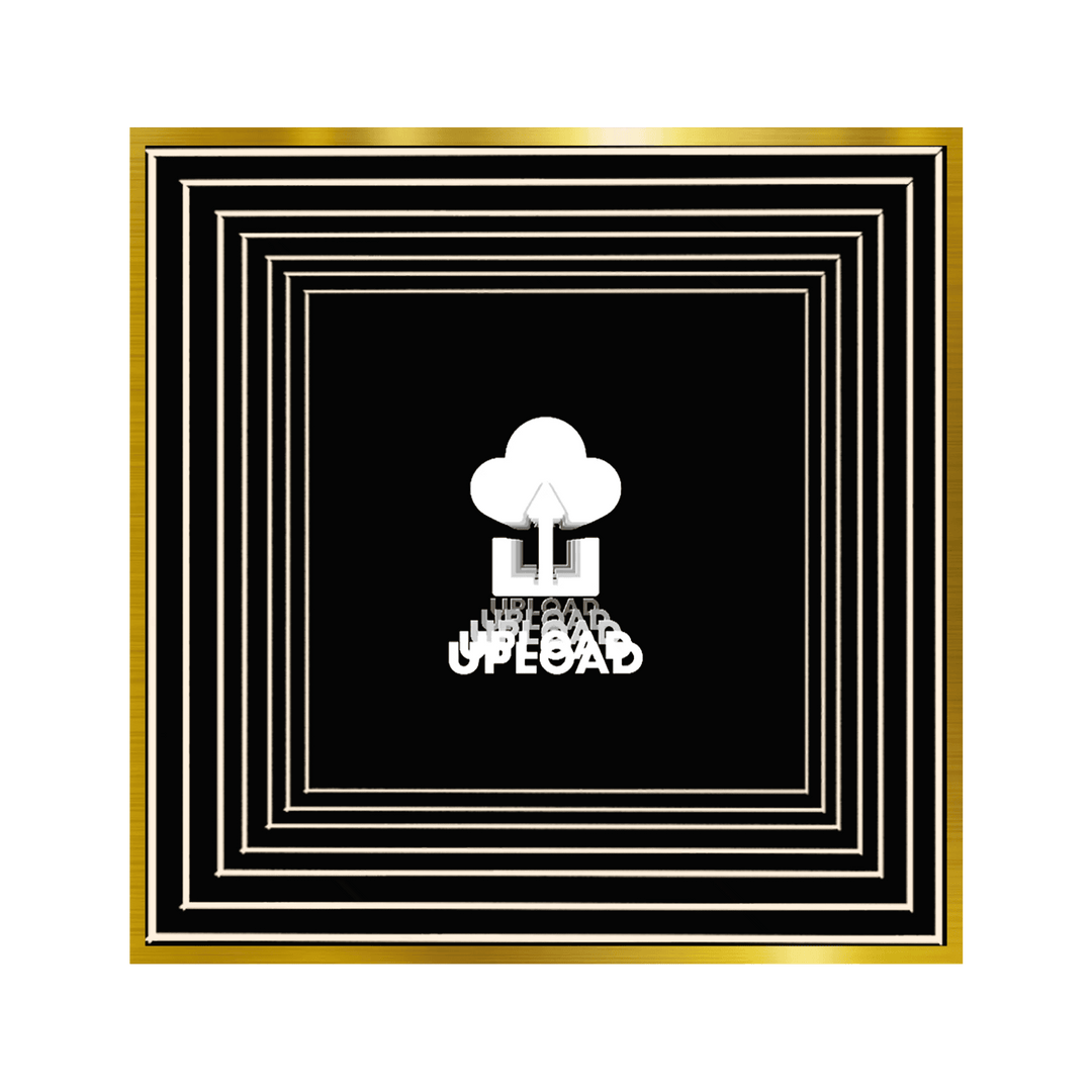 A white upload cloud icon on black with gold and white borders for Design Your Custom Infinity Mirror.