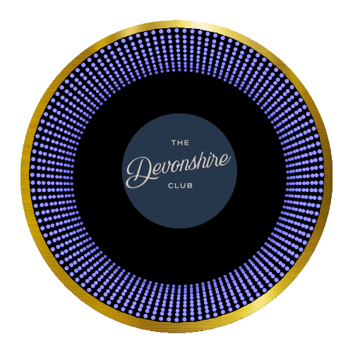 A circular Design Your Custom Infinity Mirror logo, blue dots, and a neon LED mirror gold outer rim.