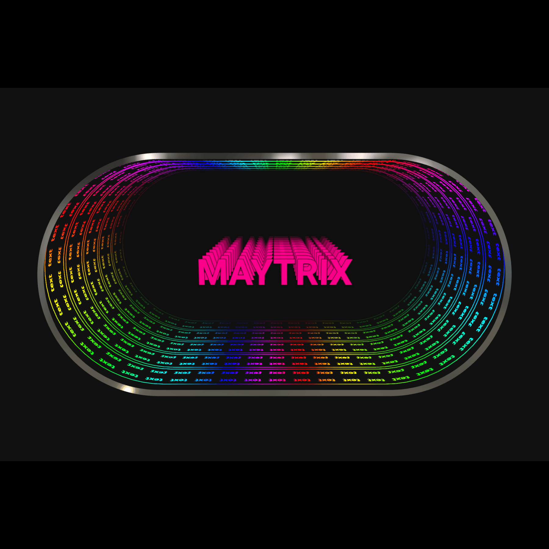 Design Your Custom Infinity Mirror creates a striking effect with neon MAYTRIX text in a colorful RGB LED tunnel.