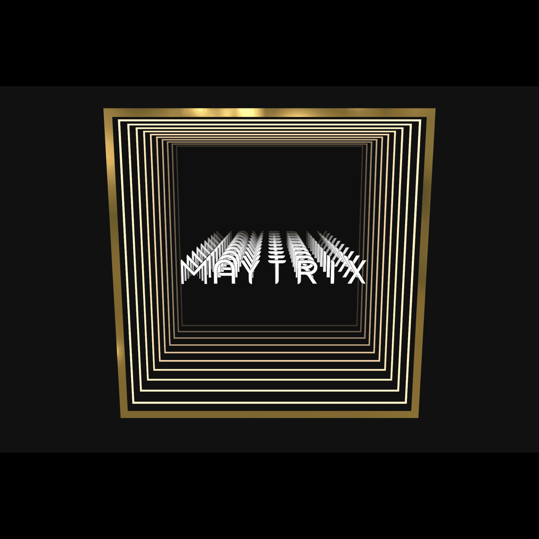 Gold-edged squares frame Design Your Custom Infinity Mirror in neon warm white with a 3D tunnel on black.