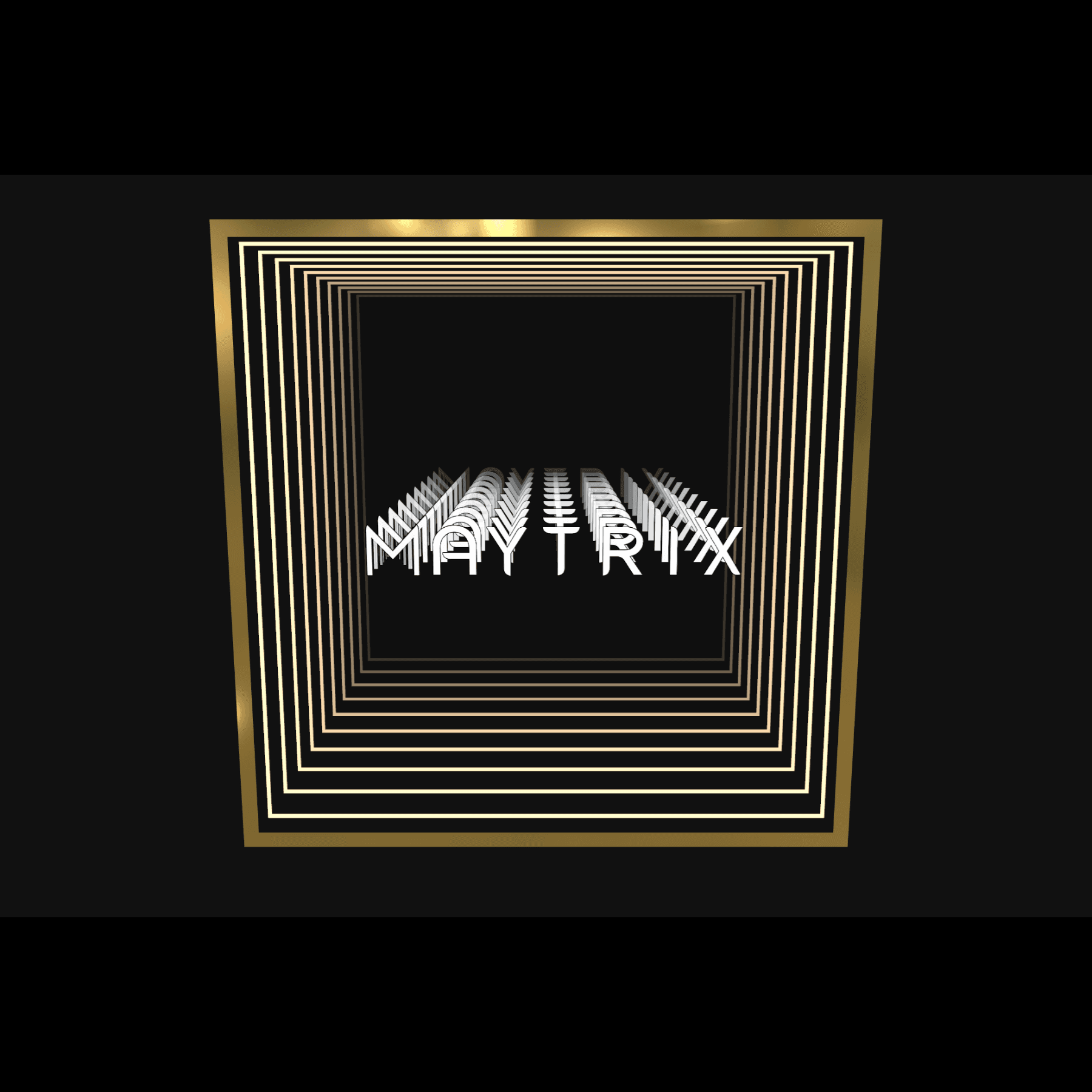 Gold-edged squares frame Design Your Custom Infinity Mirror in neon warm white with a 3D tunnel on black.
