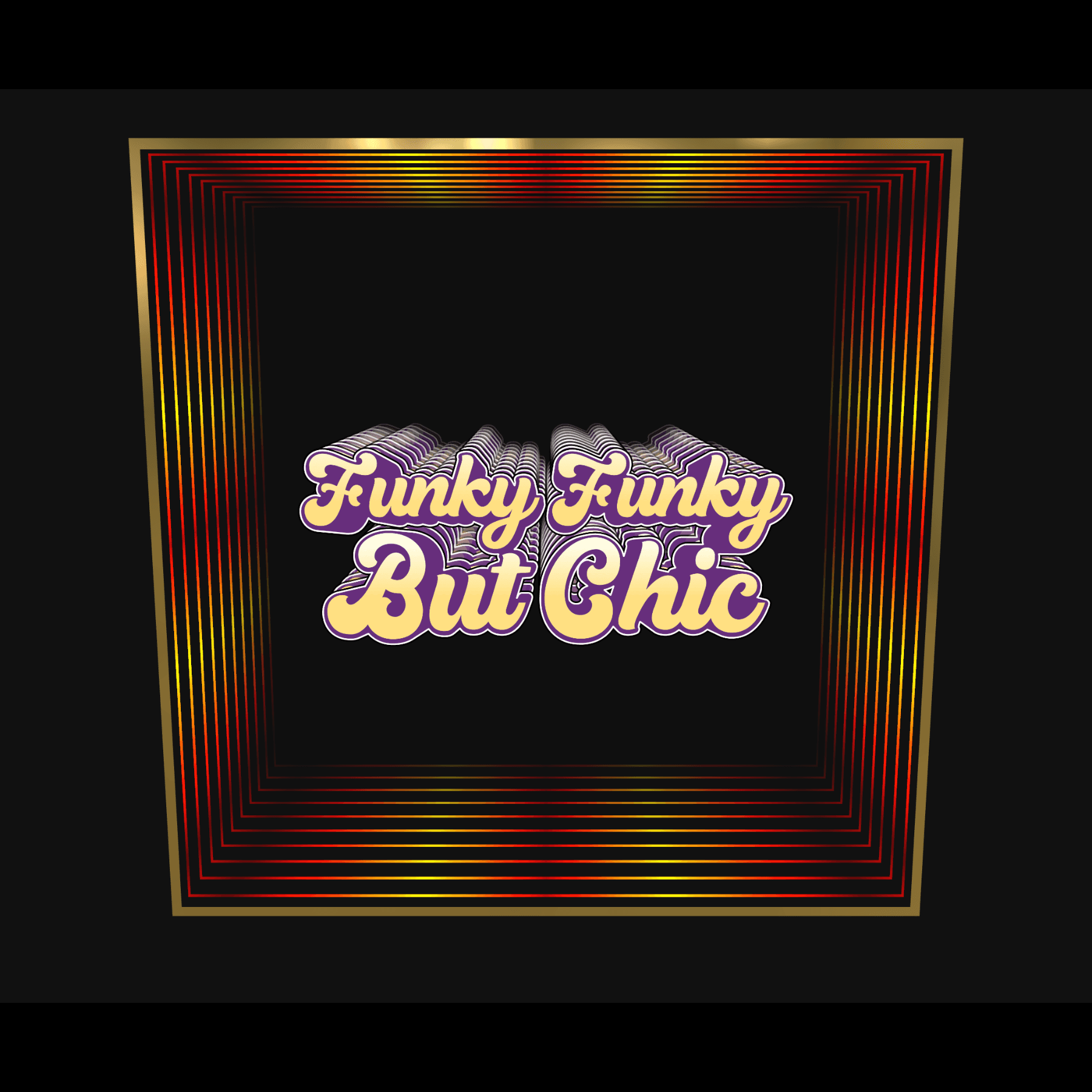 Add funky retro yellow and purple "Funky Funky But Chic" text to your Design Your Custom Infinity Mirror.