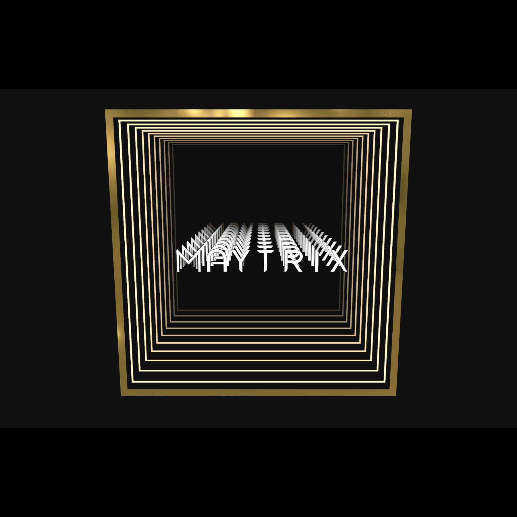 Design Your Custom Infinity Mirror: Gold and white square frames with neon MAYTRIX text on a sleek black background.