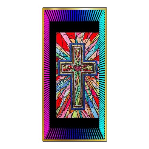 Design Your Custom Infinity Mirror features a heart cross, vibrant border, and RGB lighting for a radiant display.