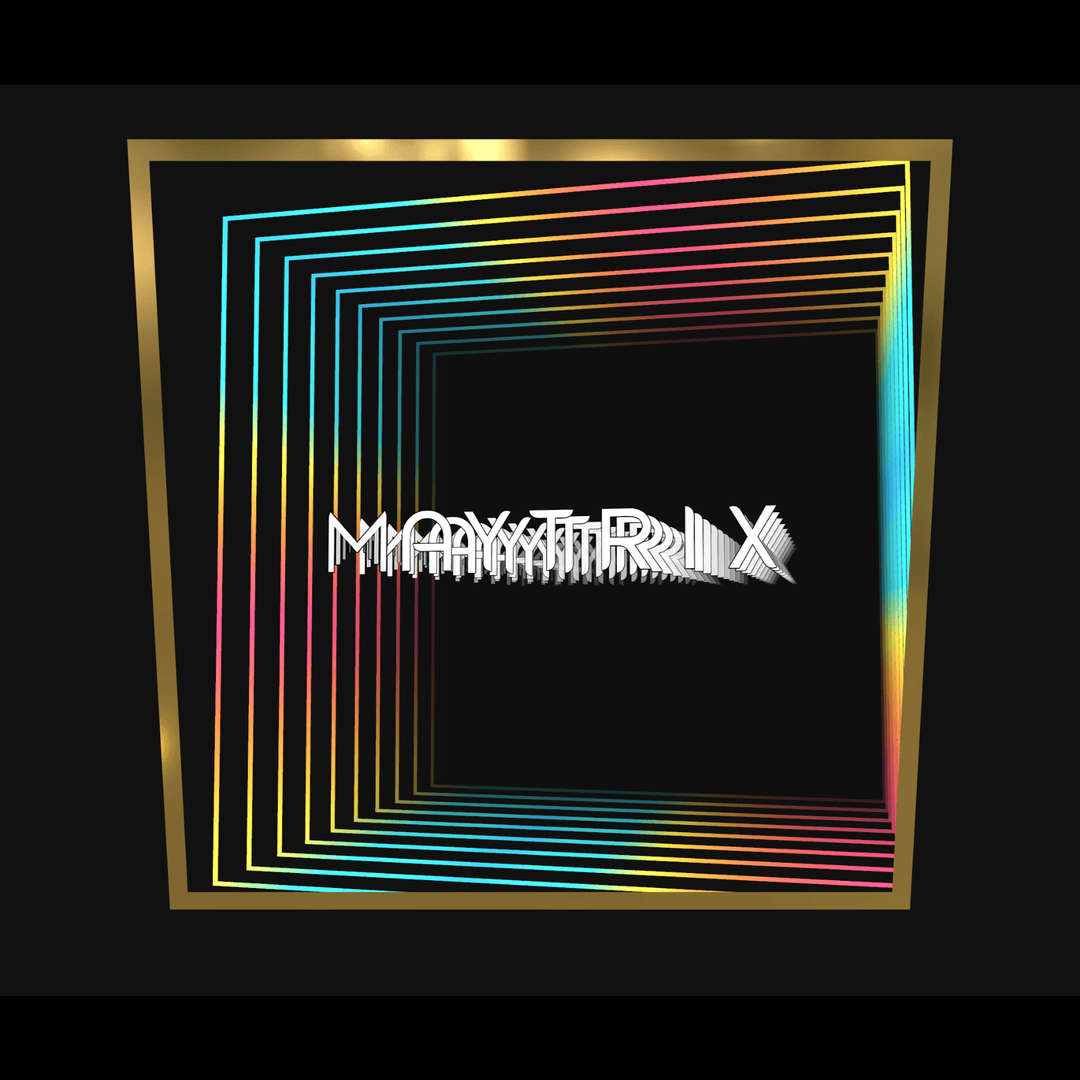The words Design Your Custom Infinity Mirror in bold white with overlapping RGB neon squares on a black background.