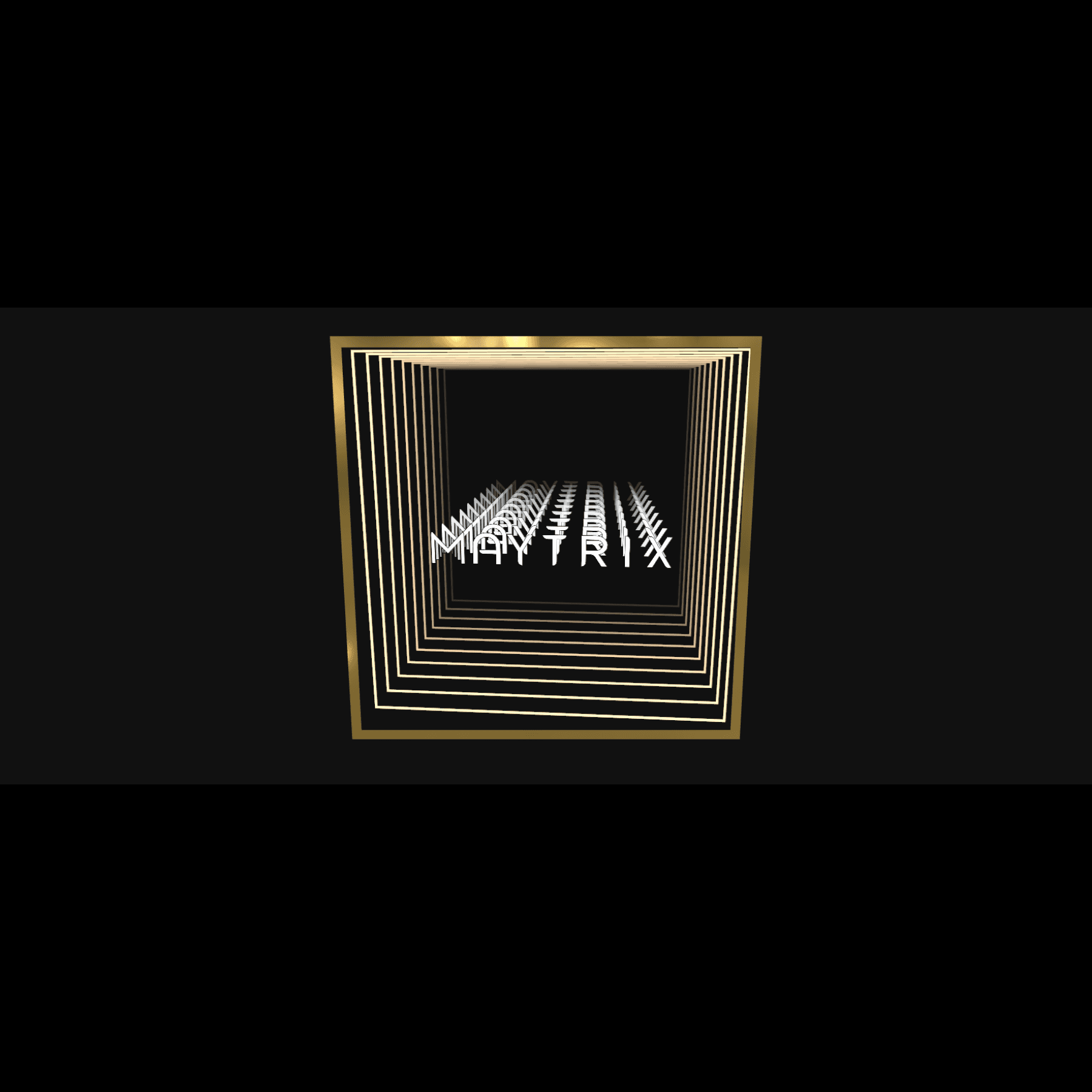 Design Your Custom Infinity Mirror: warm white neon squares recede with your logo repeated inside for a stunning effect.