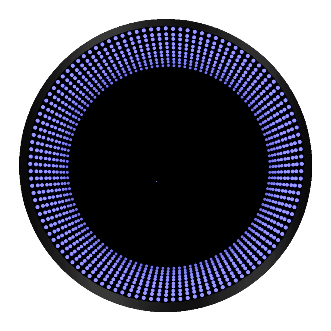 Design Your Custom Infinity Mirror features a black circle with concentric rings of small blue dots in a circular pattern.