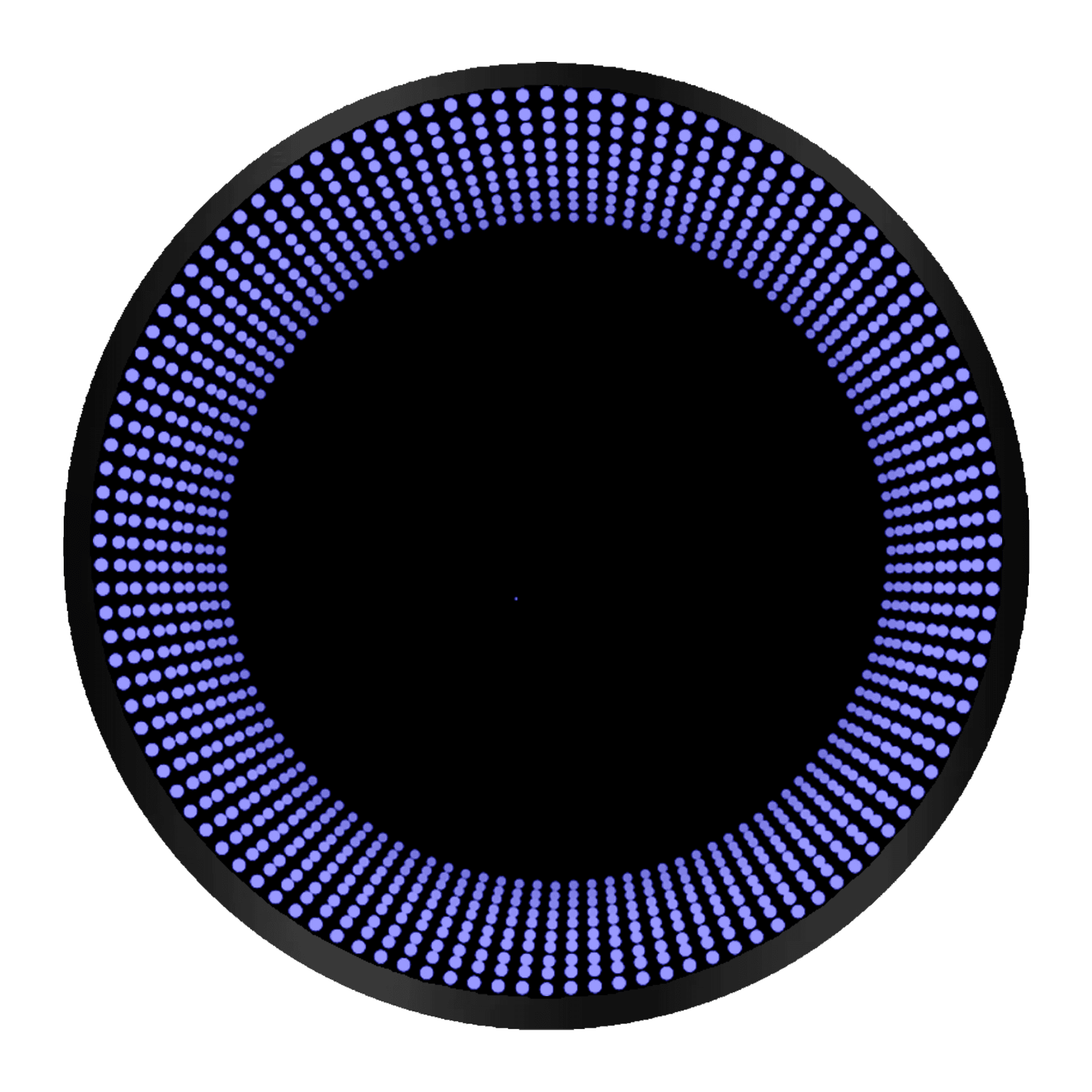 Design Your Custom Infinity Mirror features a black circle with concentric rings of small blue dots in a circular pattern.