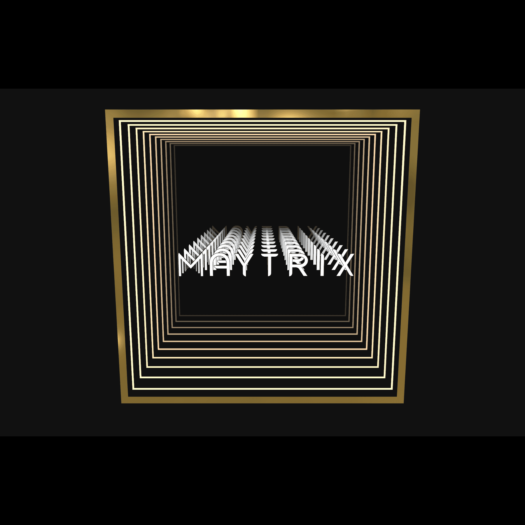 Design Your Custom Infinity Mirror features white MAYTRIX text with gold frames—ideal for LED wall art on black.