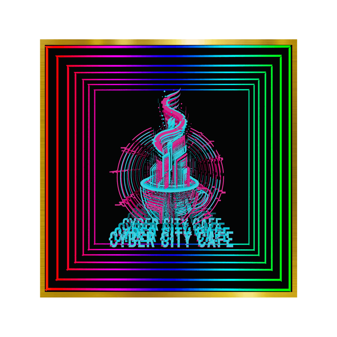 Neon coffee cup with flame, RGB squares, and "CULVER CITY CAFE" in a Design Your Custom Infinity Mirror style.