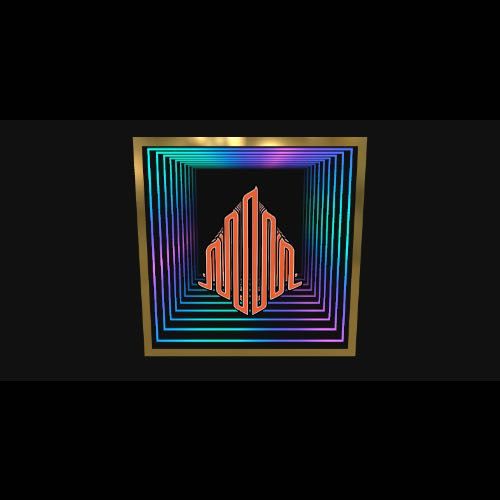 Design Your Custom Infinity Mirror In 3D features a geometric orange shape in neon RGB squares on black.