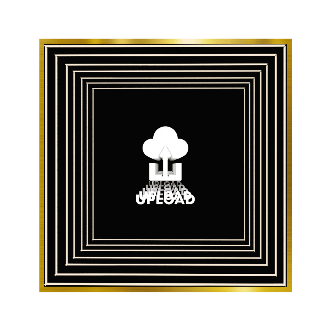 A white cloud upload logo and “UPLOAD” text centered on black squares with gold and neon borders for Custom Infinity Mirror.