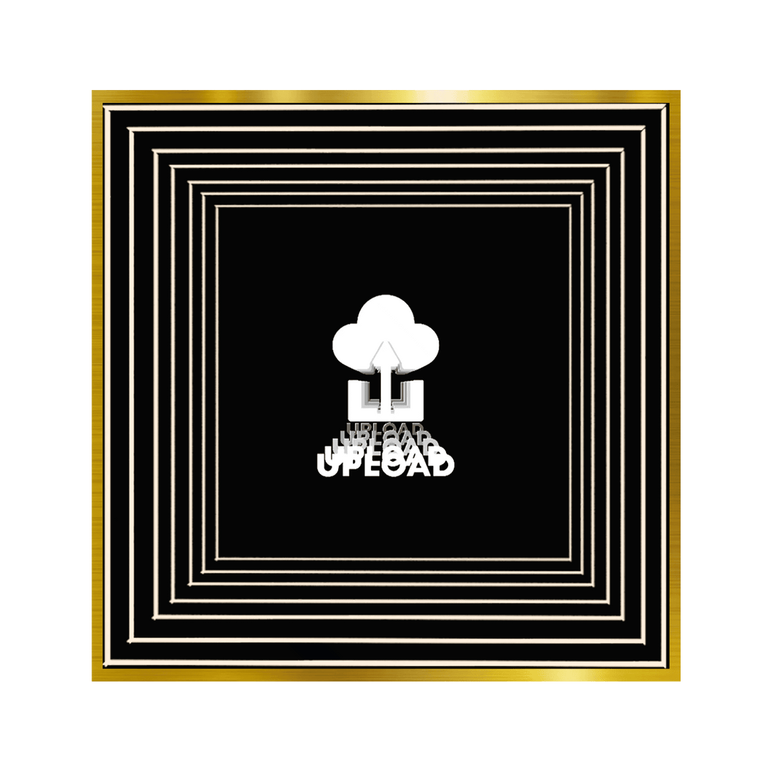 A white cloud upload icon on black with neon wall decor and gold frames for your custom Infinity Mirror design.