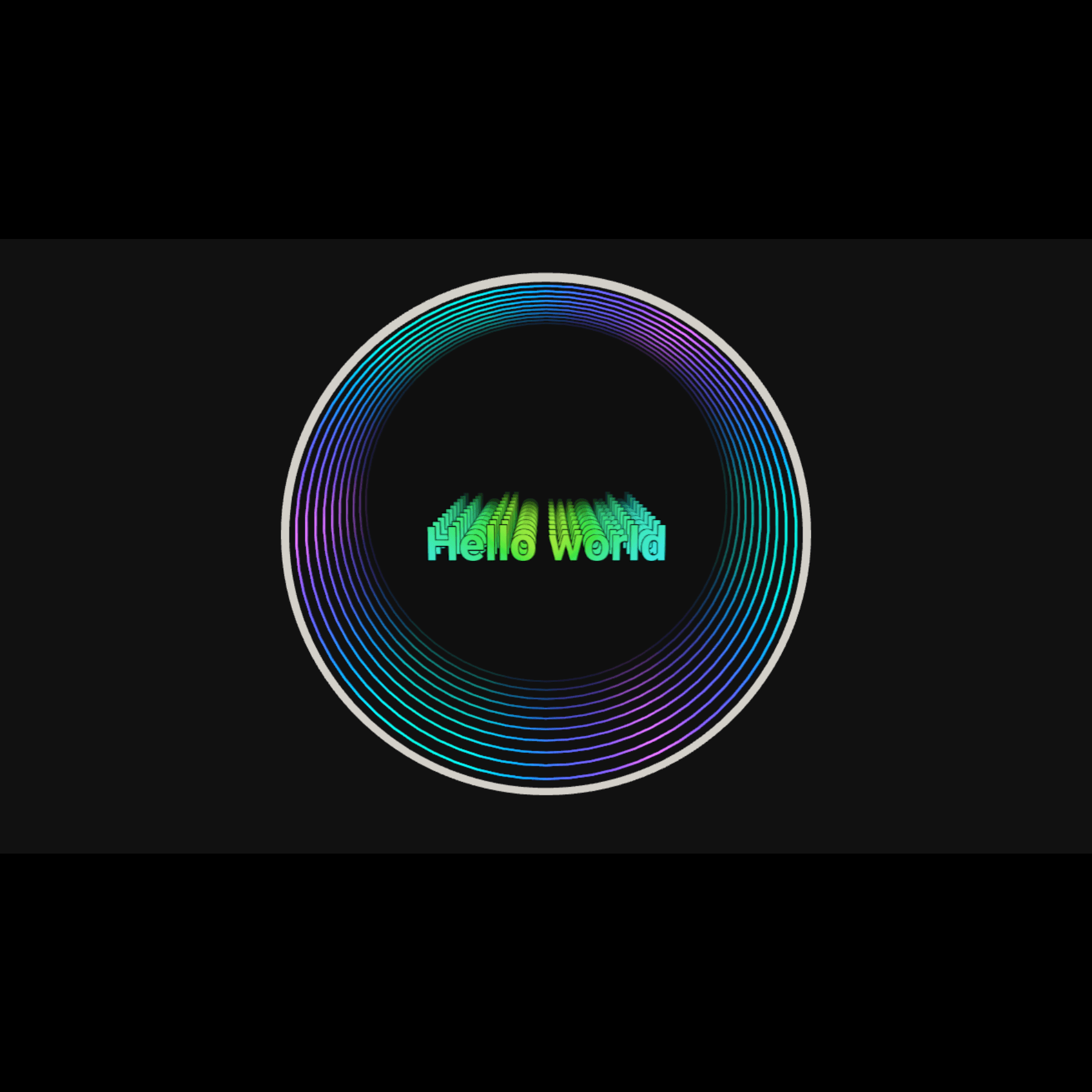 Design Your Custom Infinity Mirror with neon green & blue "Hello World" and RGB gradient rings for XXL wall decor.