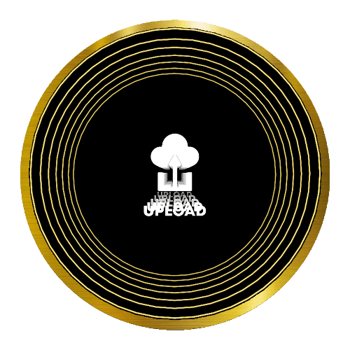Design Your Custom Infinity Mirror: black circular disc with gold rings, cloud upload logo, and neon accent at the center.