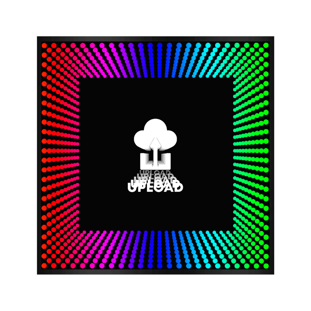 Design Your Custom Infinity Mirror features a cloud upload logo with RGB lighting for a stunning effect on black.