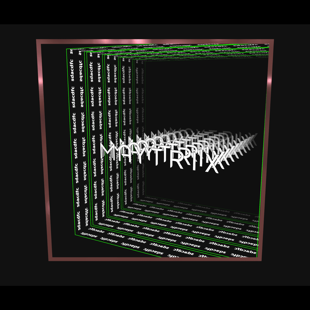 Design Your Custom Infinity Mirror: 3D cube, "static" sides, bold MATRIX inside, white LED lights, rose gold frame.