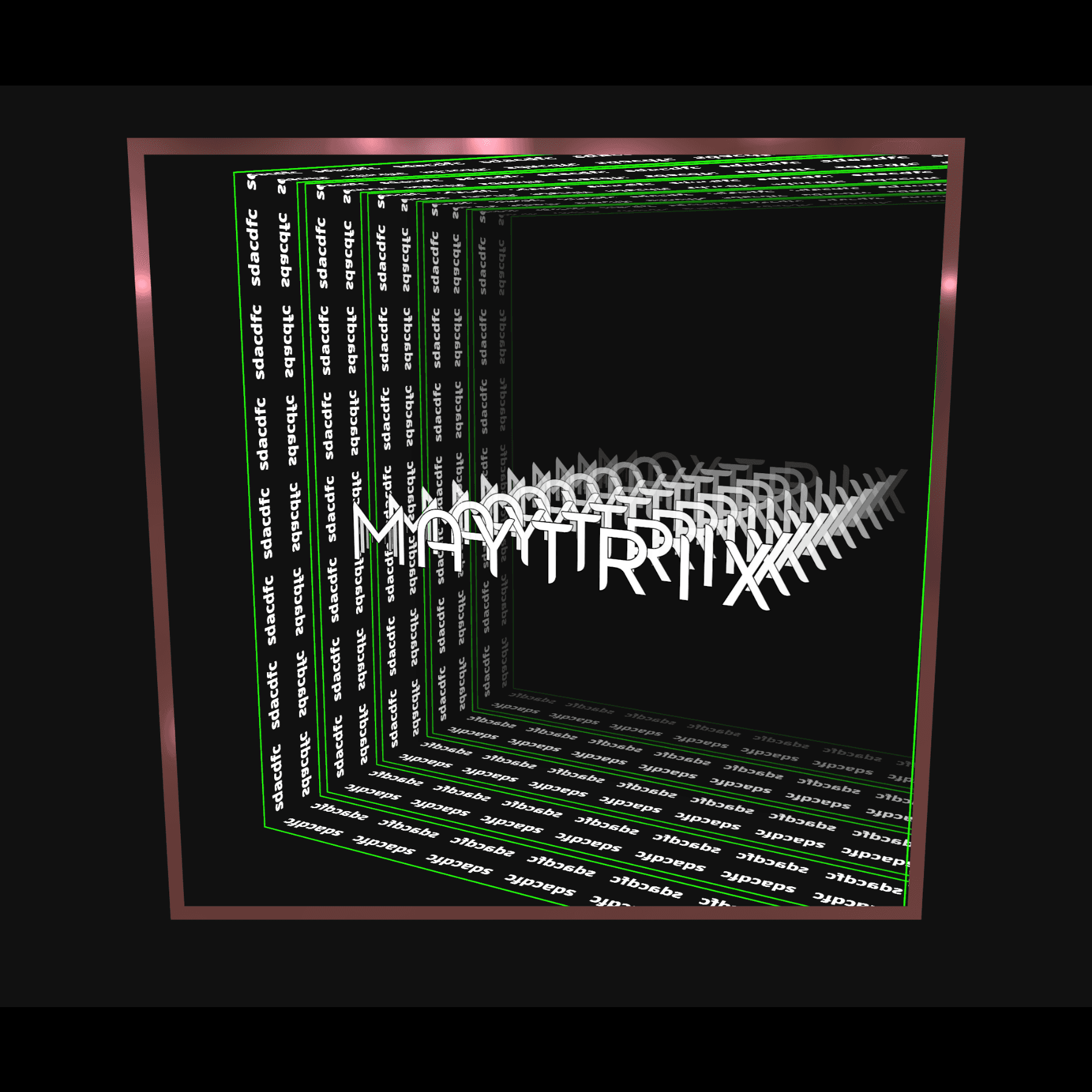 Design Your Custom Infinity Mirror: 3D cube, "static" sides, bold MATRIX inside, white LED lights, rose gold frame.