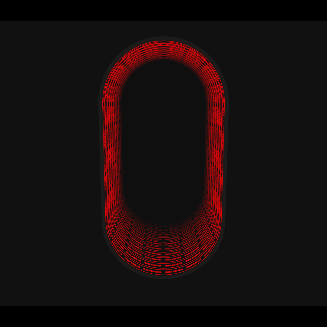 Design Your Custom Infinity Mirror: a glowing red oval tunnel on black, creating depth and perspective.