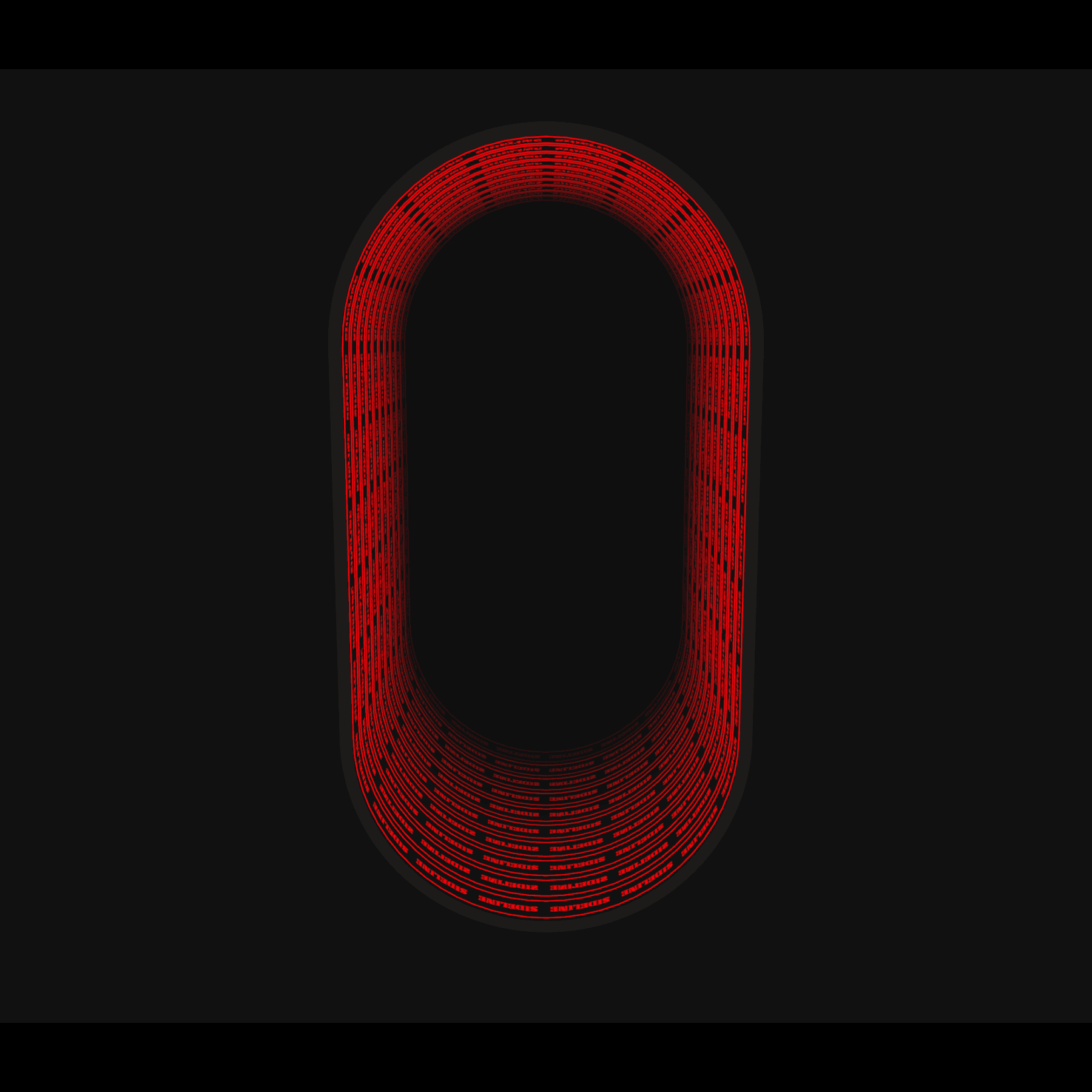 Design Your Custom Infinity Mirror: a glowing red oval tunnel on black, creating depth and perspective.