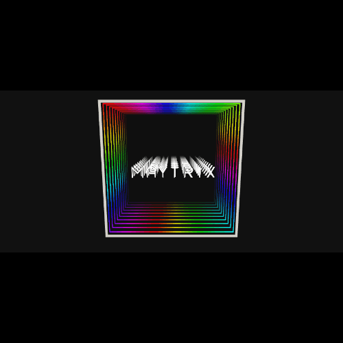 Text "Design Your Custom Infinity Mirror" in 3D white letters with RGB lighting & rainbow squares on black background.
