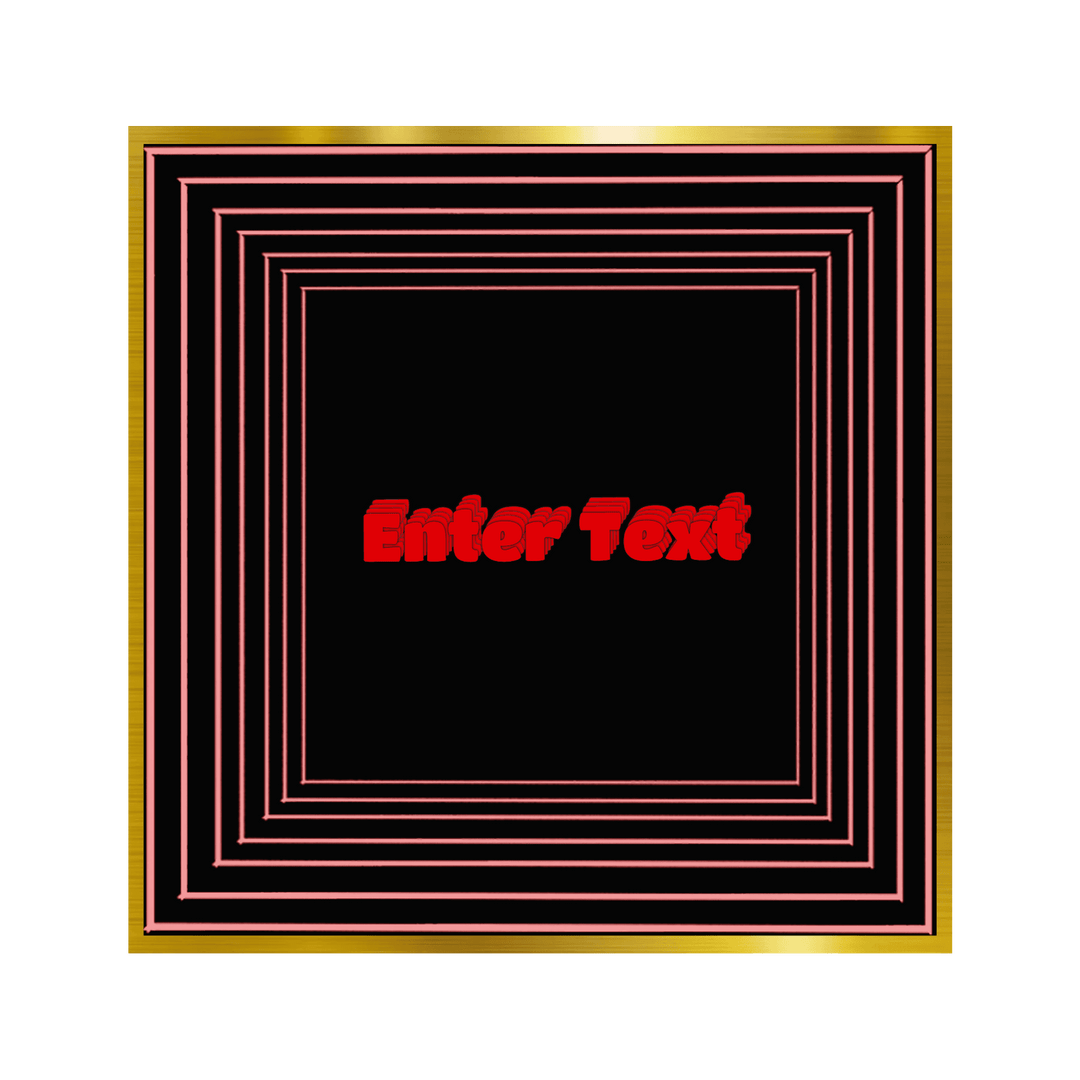 Square gold and red bordered frame with "Enter Text" in bold red, styled as a Design Your Custom Infinity Mirror.