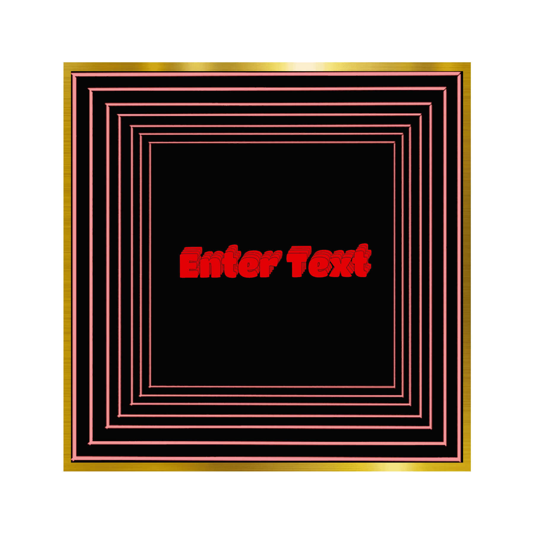 Square gold and red bordered frame with "Enter Text" in bold red, styled as a Design Your Custom Infinity Mirror.