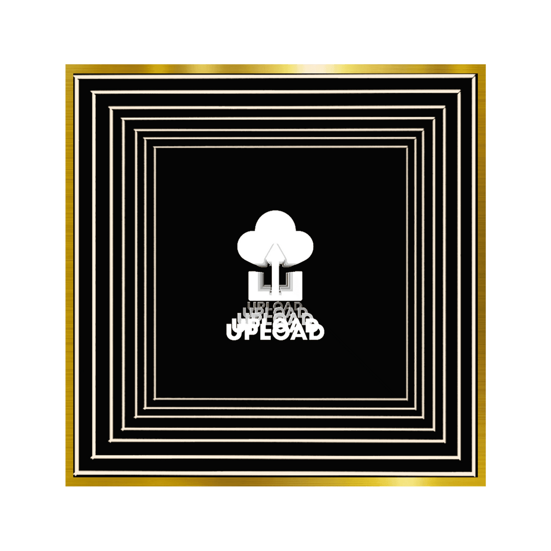 A white upload cloud icon and text in custom infinity mirror-style gold-trimmed black squares: Design Your Custom Infinity Mirror.