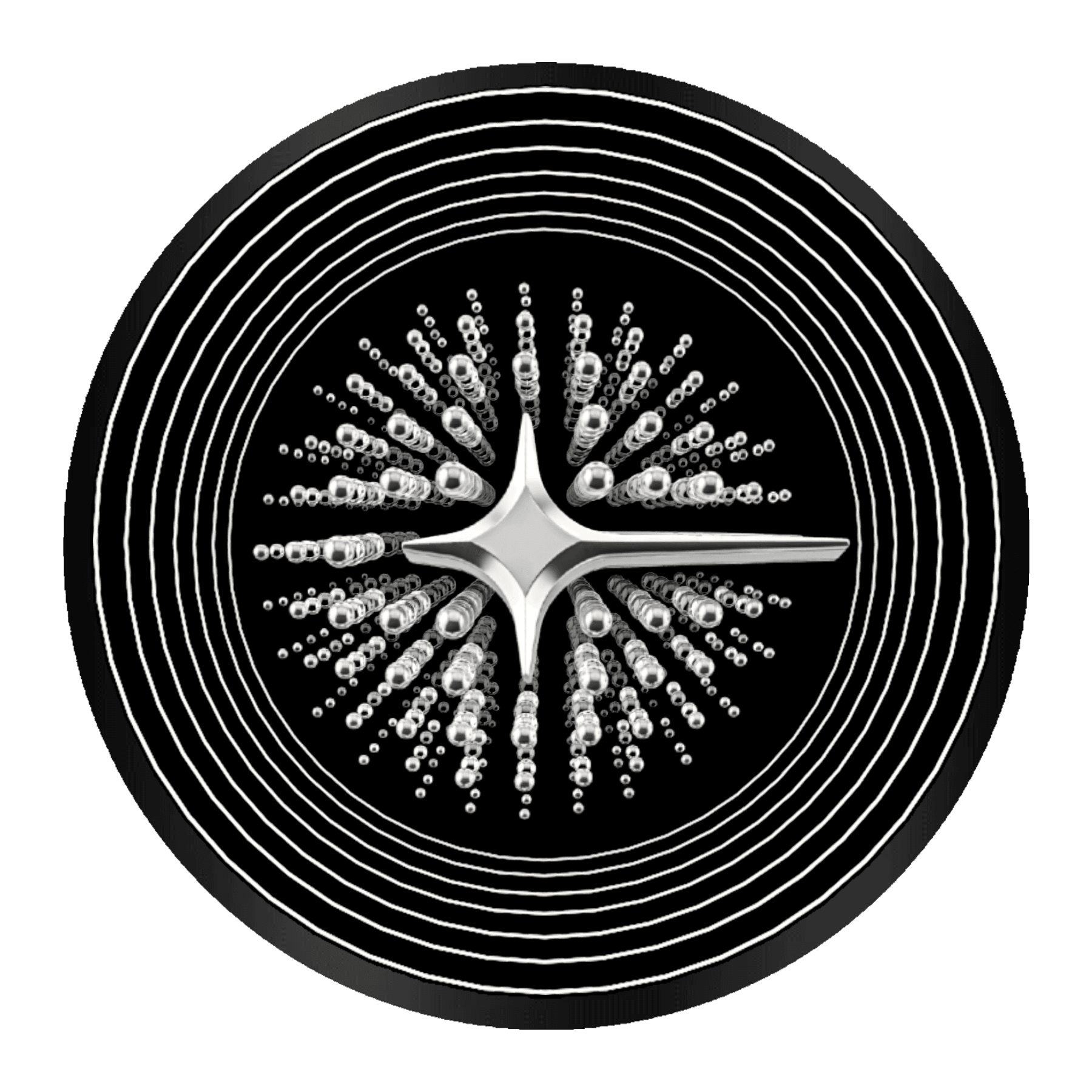 Abstract black and white circular pattern, like the Design Your Custom Infinity Mirror, with concentric rings and lines.
