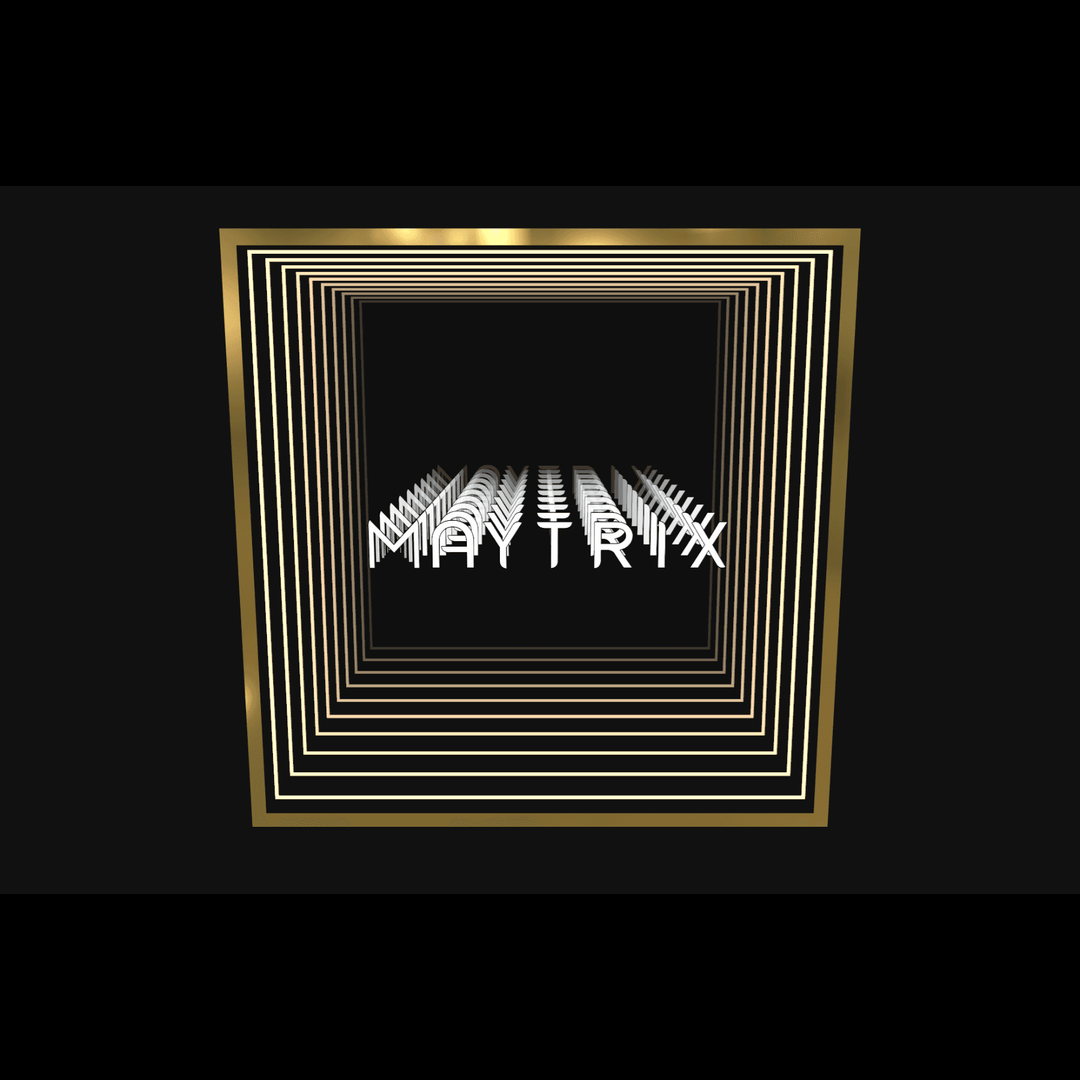 Gold squares frame "Design Your Custom Infinity Mirror" in white 3D letters on a sleek black background.