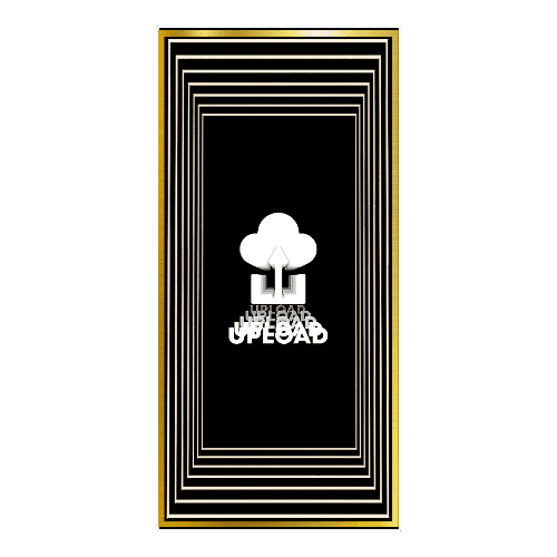 Black rectangle LED wall art: Design Your Custom Infinity Mirror with gold/white border, cloud upload icon, UPLOAD text.