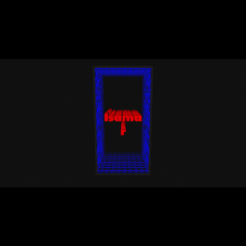 Design Your Custom Infinity Mirror features red Kama Sama and a key shape floating in a blue tunnel for a bold effect.
