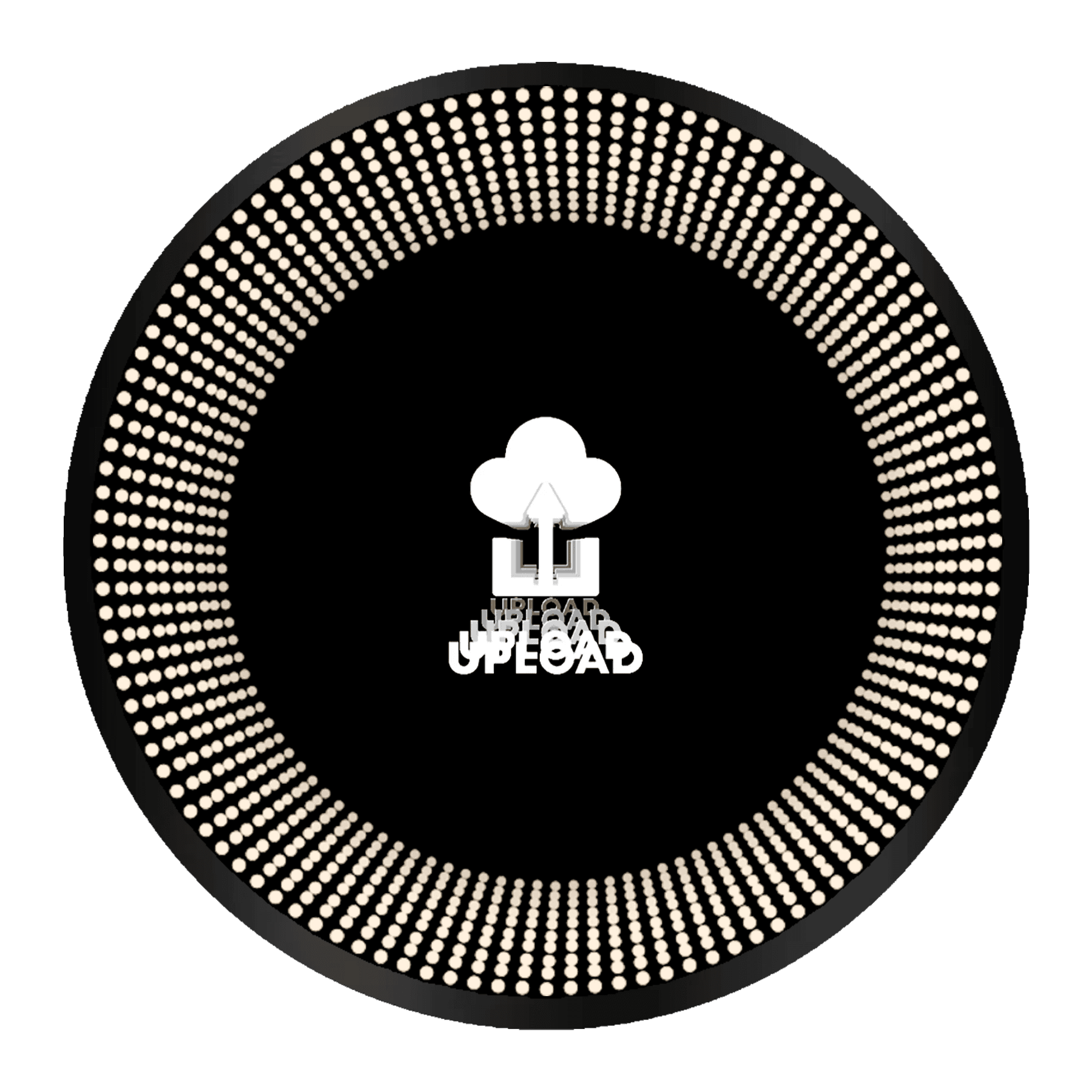 Design Your Custom Infinity Mirror features a circular dotted border and cloud upload icon above 'UPLOAD' on black.