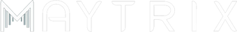 The word MAYTRIX in a minimalist, outlined font with stylized vertical lines inside the letter M, evoking an infinity mirror effect.